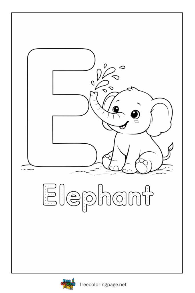 coloring page alphabet e  representing elephant