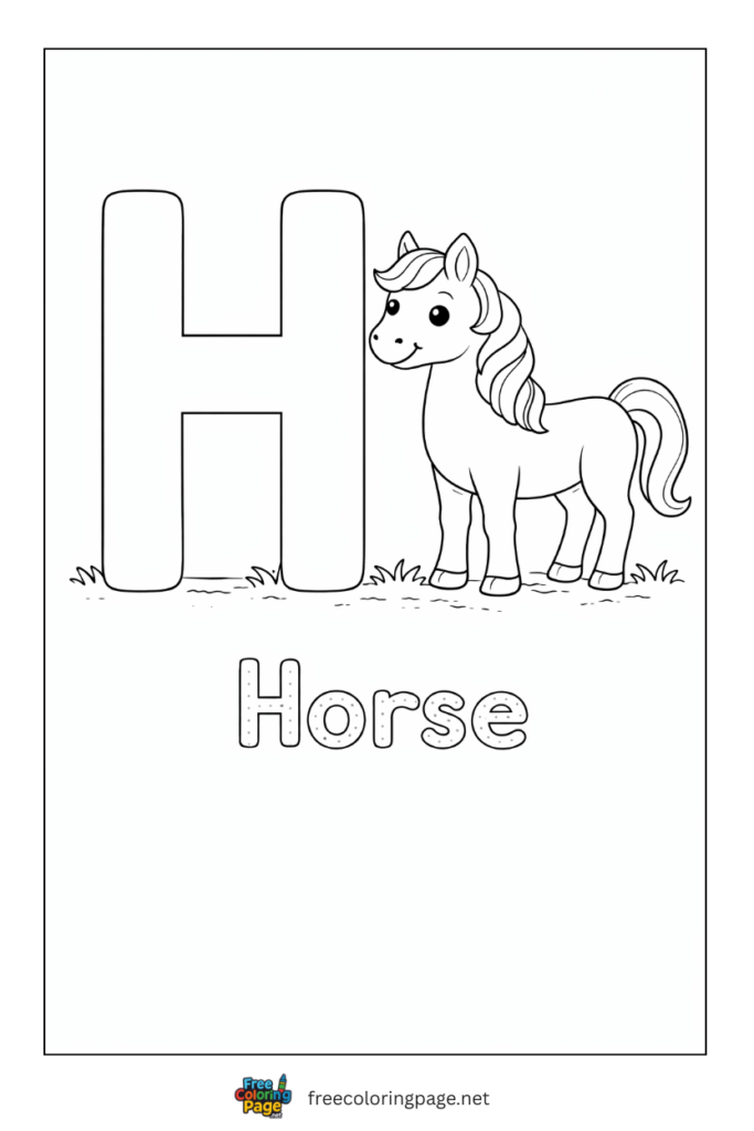 coloring page alphabet h  representing horse