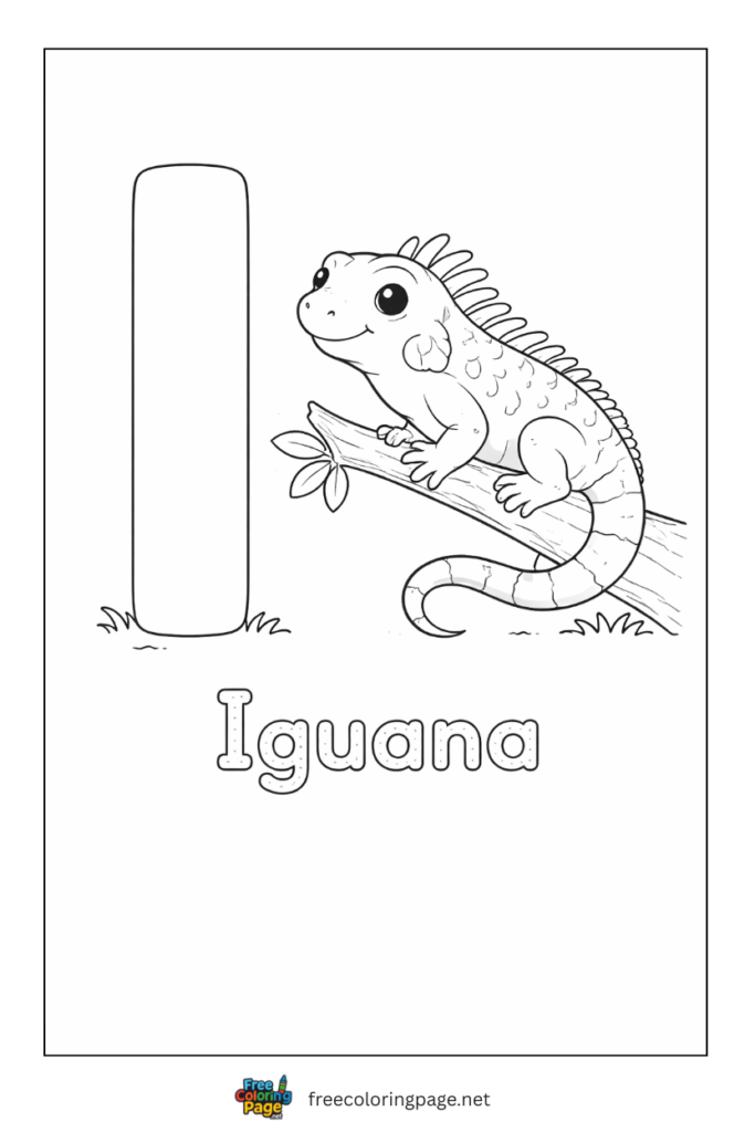 coloring page alphabet i  representing iguana