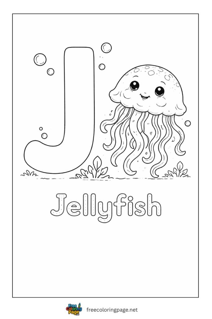 coloring page alphabet j  representing jellyfish