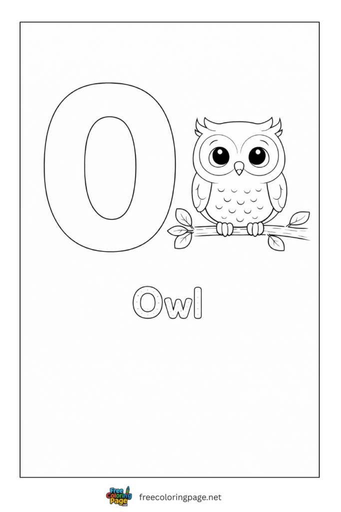 coloring page alphabet o  representing owl