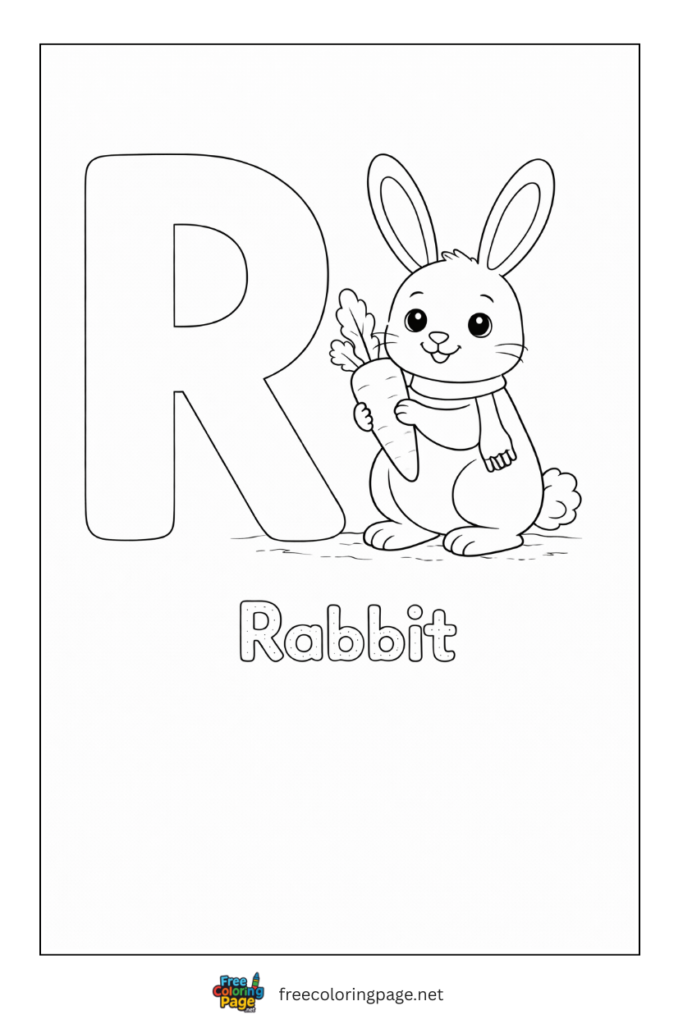 coloring page alphabet r  representing rabbit