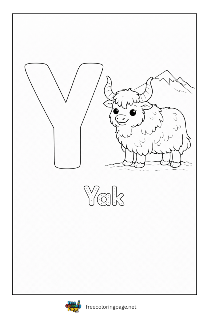 coloring page alphabet y  representing yak