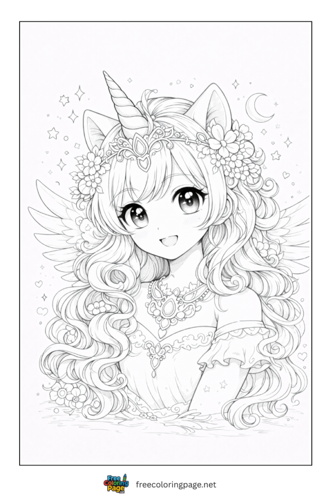 coloring page of anime unicorn 