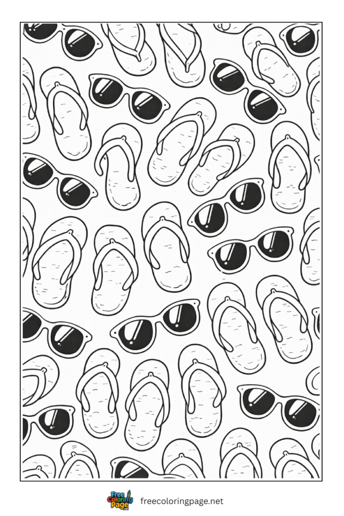 coloring page of beach accessories pattern