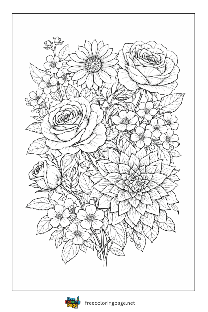 coloring page of flowers in group