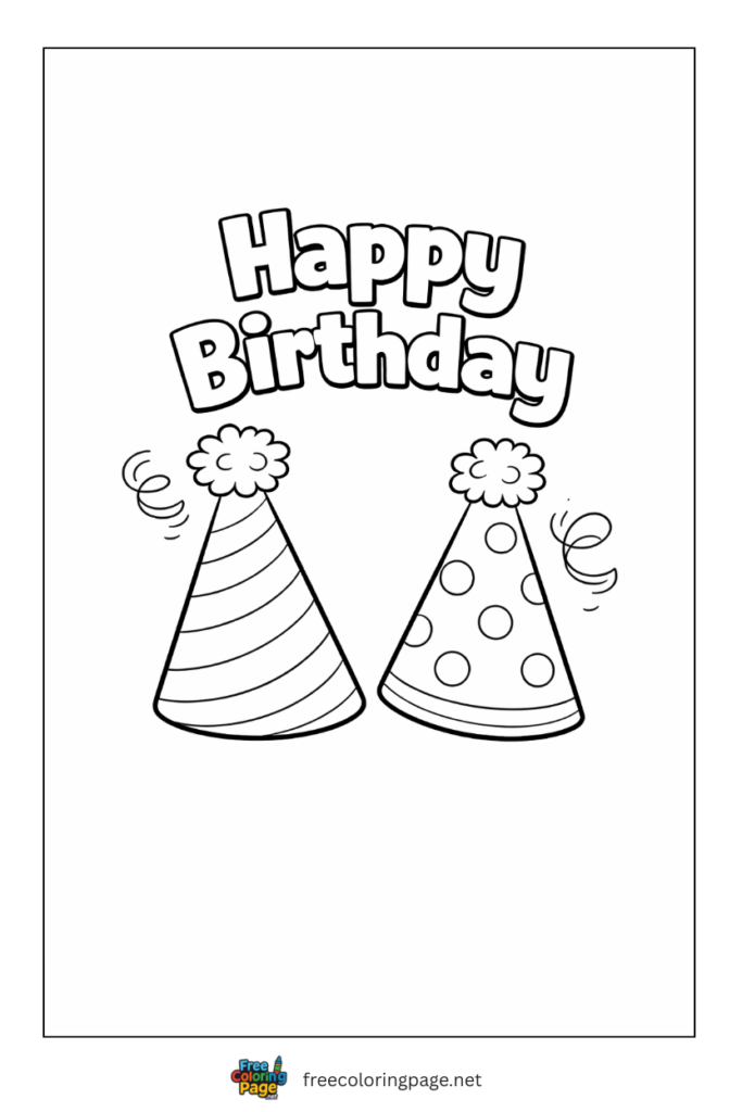 coloring page of happy birthday caps