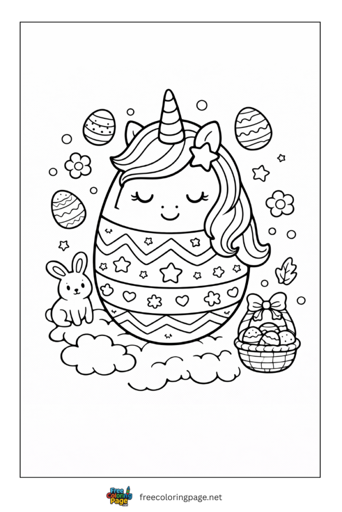 coloring page of unicorn easter egg