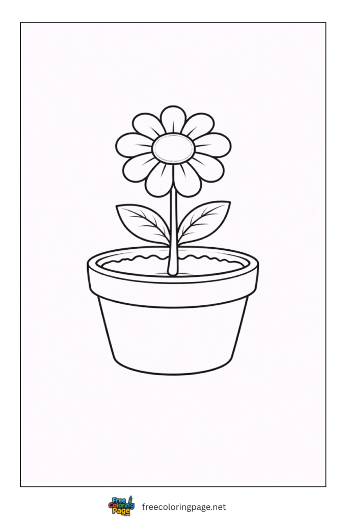 coloring page of very easy flower in pot