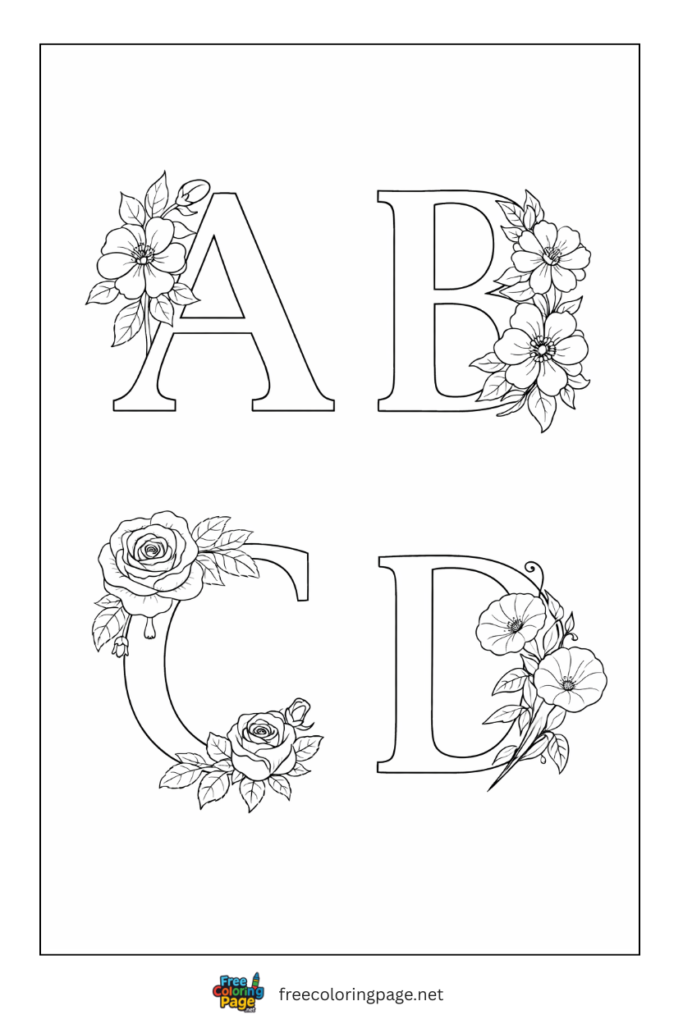 coloring page of floral alphabets