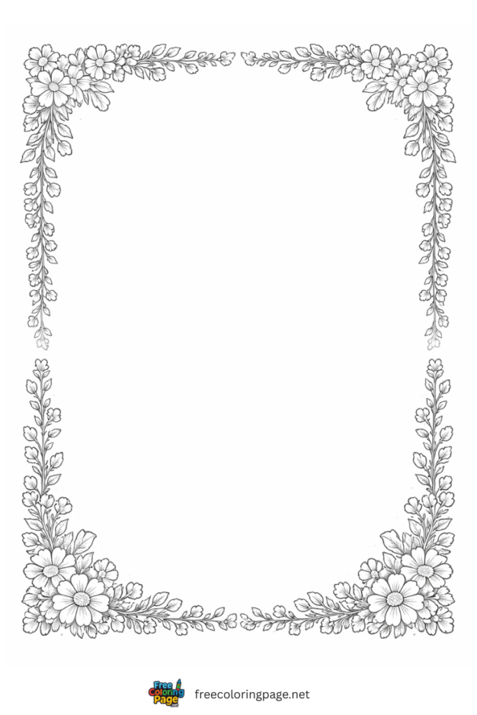 coloring page of narrow flower border blank page