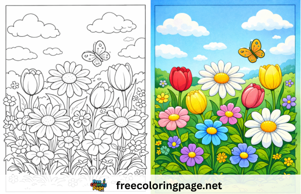 flower coloring pages colored vs black and white