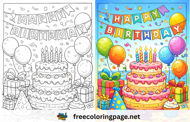 happy birthday coloring pages for kids and adults