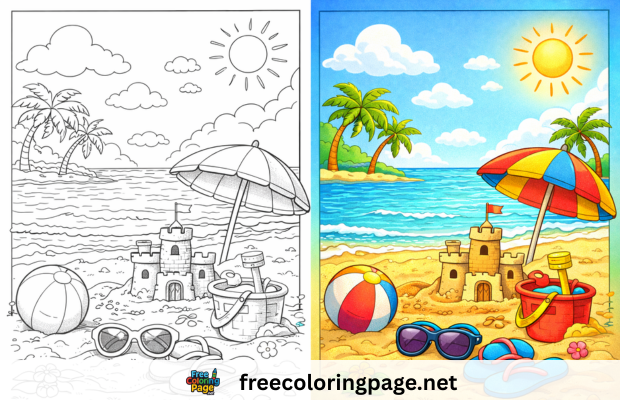 free summer coloring pages featuring beach