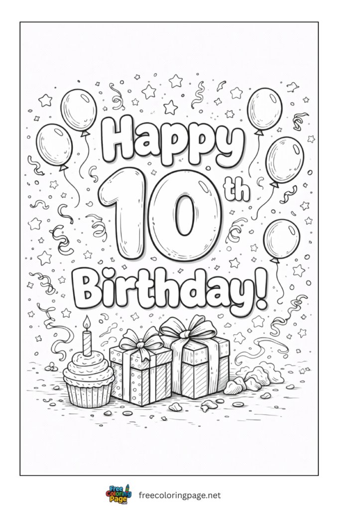 coloring page of 10th happy birthday