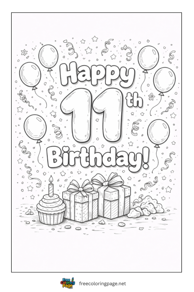 coloring page of 11th happy birthday