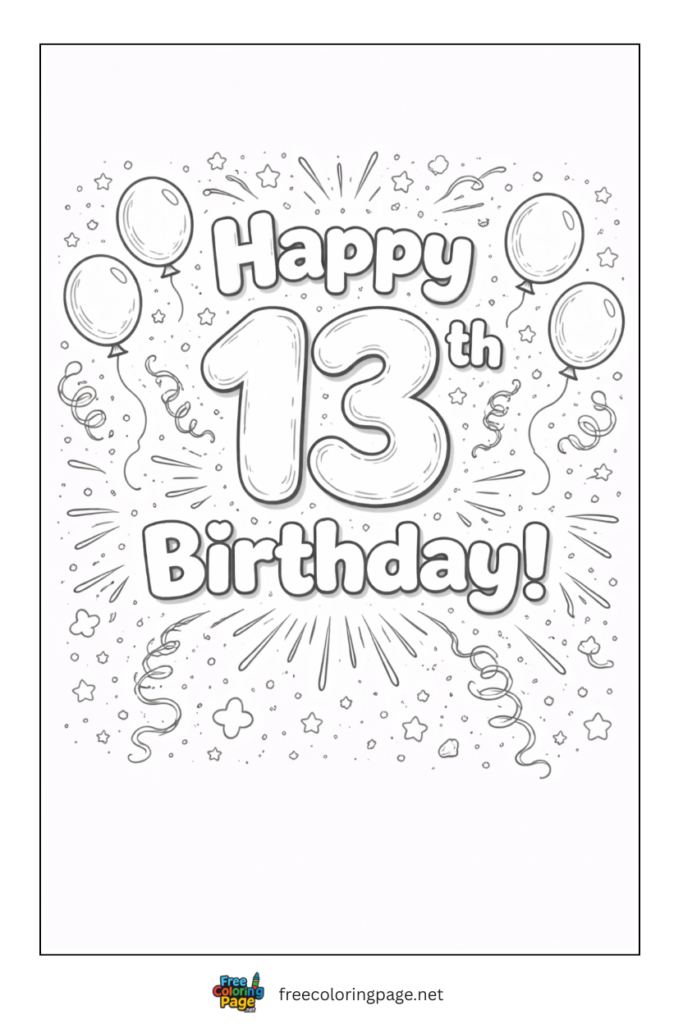 coloring page of 13th happy birthday