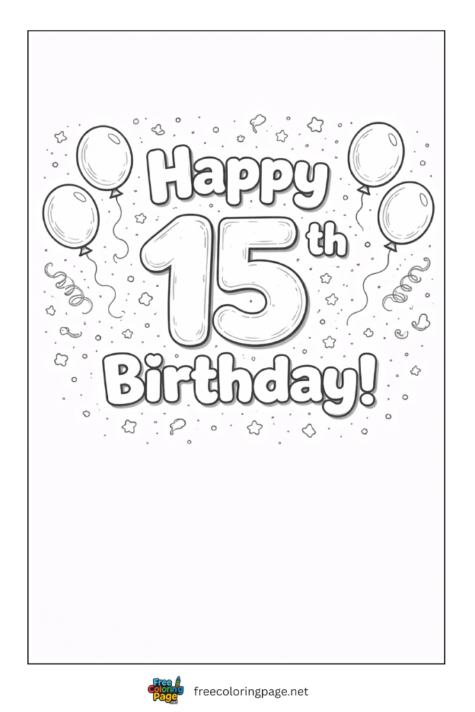 coloring page of 15th happy birthday