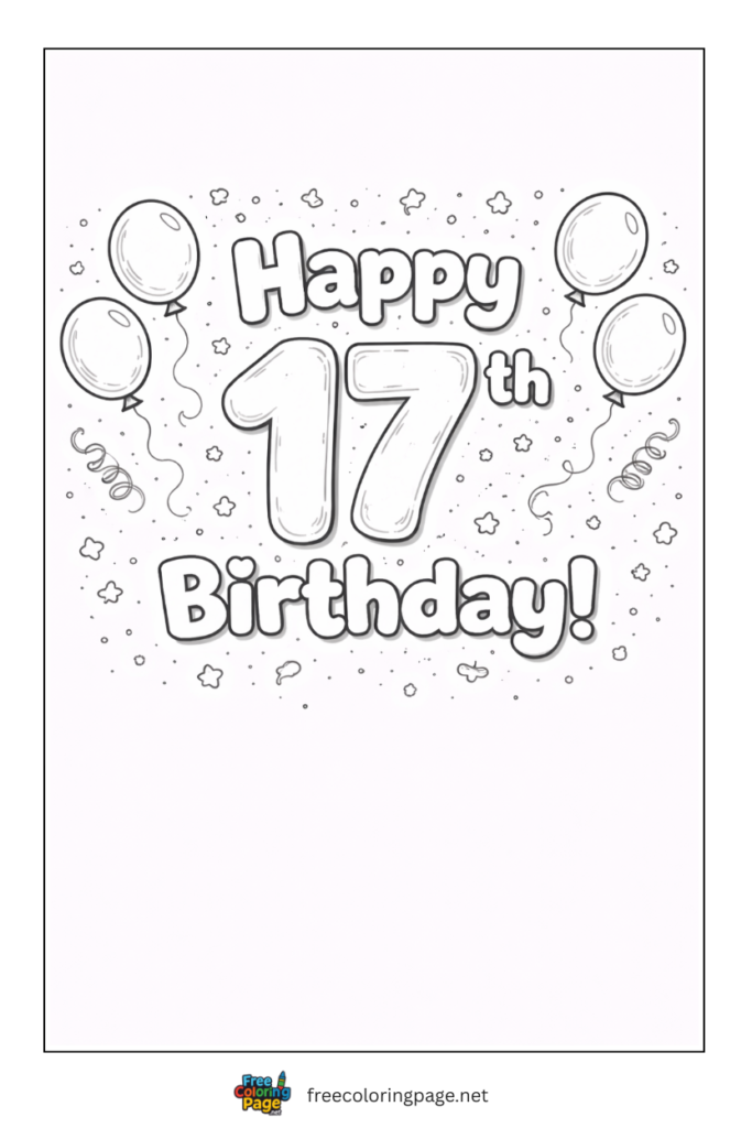 coloring page of 17th happy birthday