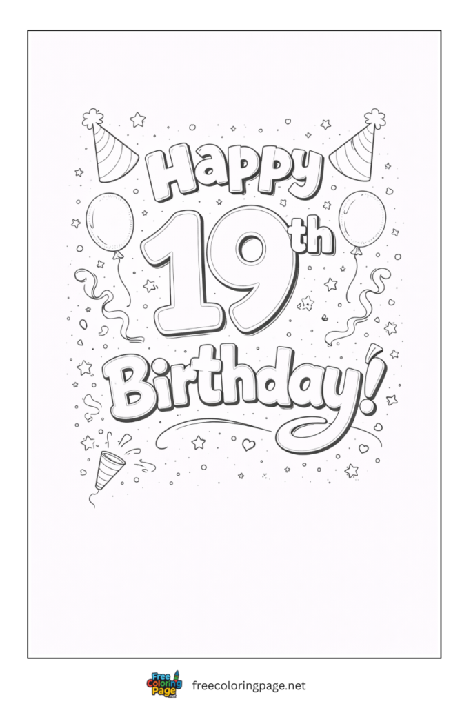 coloring page of 19th happy birthday