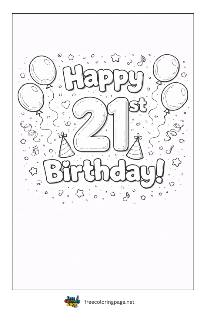 coloring page of 21st happy birthday