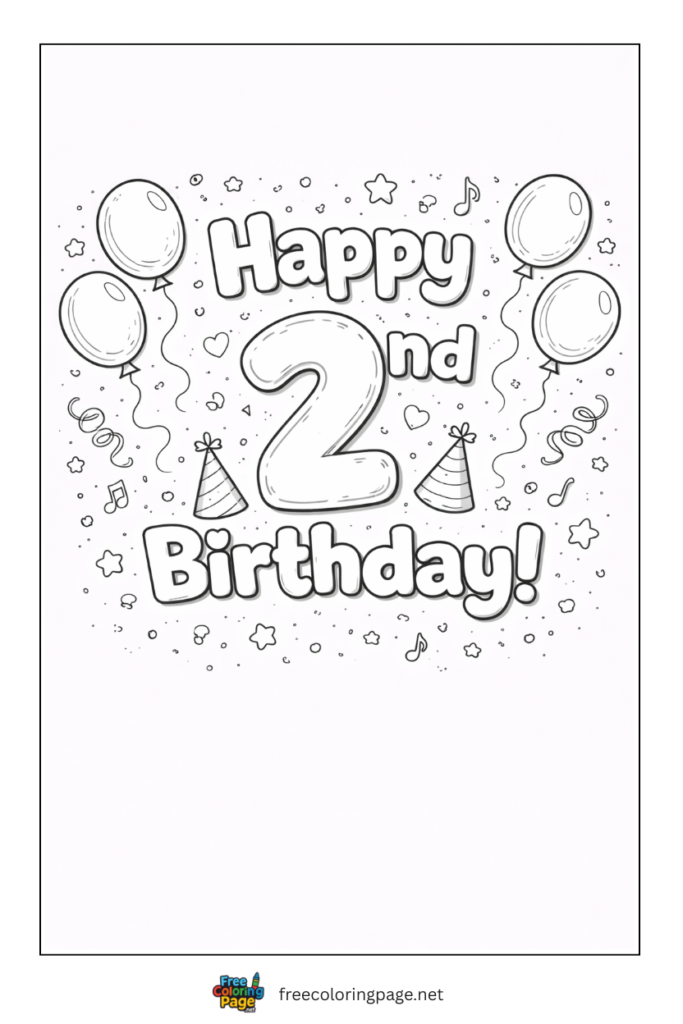 coloring page of 2nd happy birthday