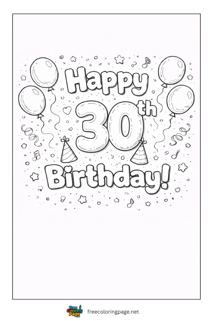 coloring page of 30th happy birthday