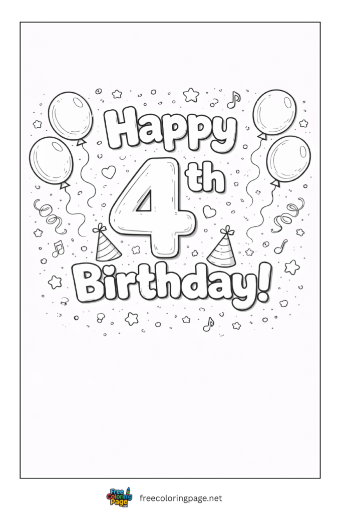 coloring page of 4th happy birthday