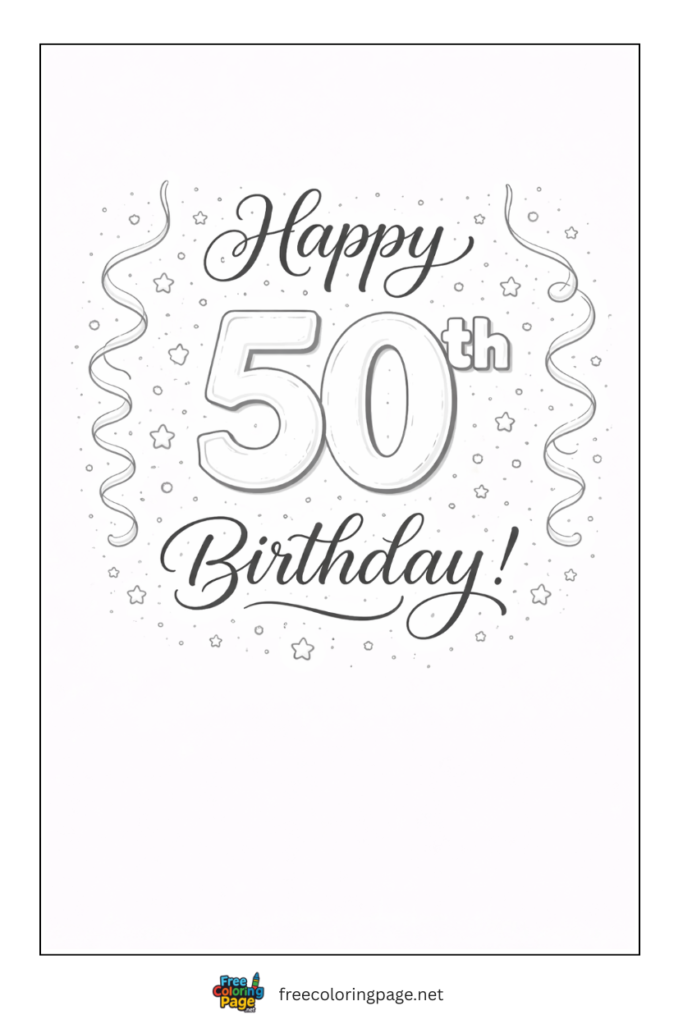 coloring page of 50th happy birthday