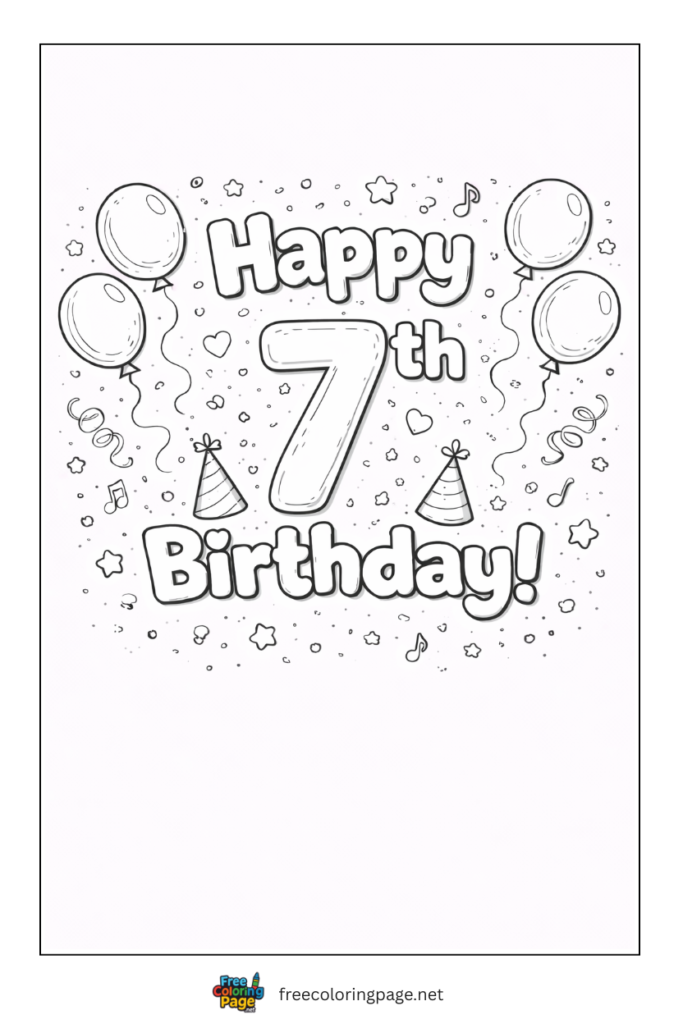 coloring page of 7th happy birthday