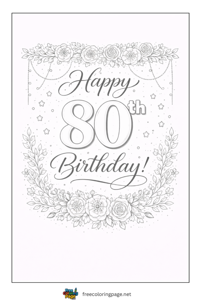 coloring page of 80th happy birthday