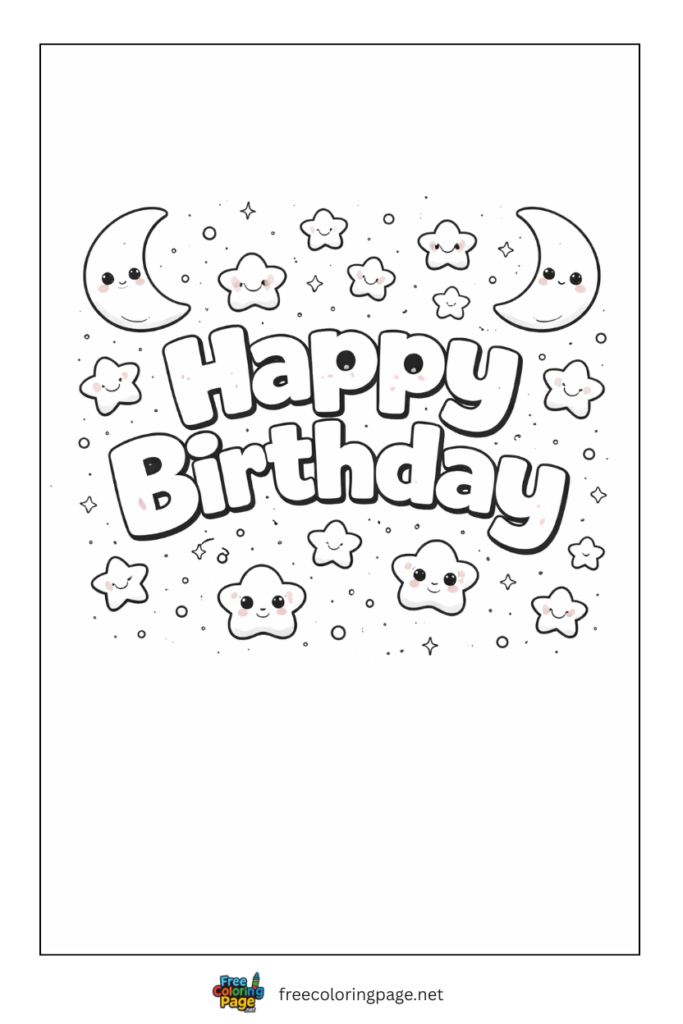 coloring page of happy birthday bubble letters for coloring