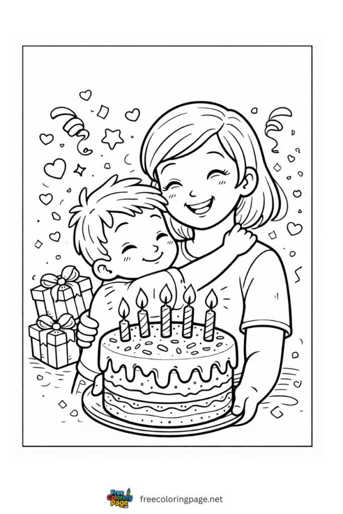 coloring page of happy birthday wish to mother
