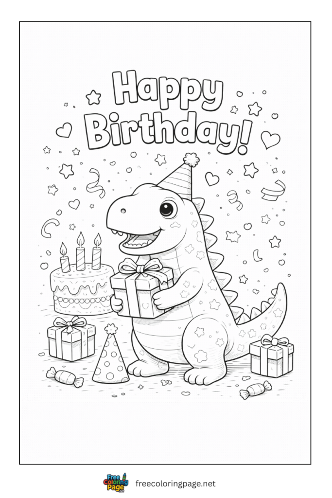 coloring page of dinosaur happy birthday