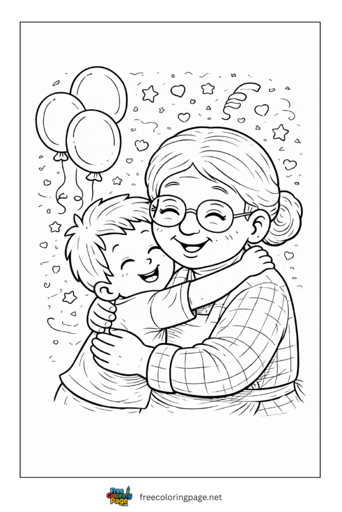 coloring page of happy birthday wish to grand mother