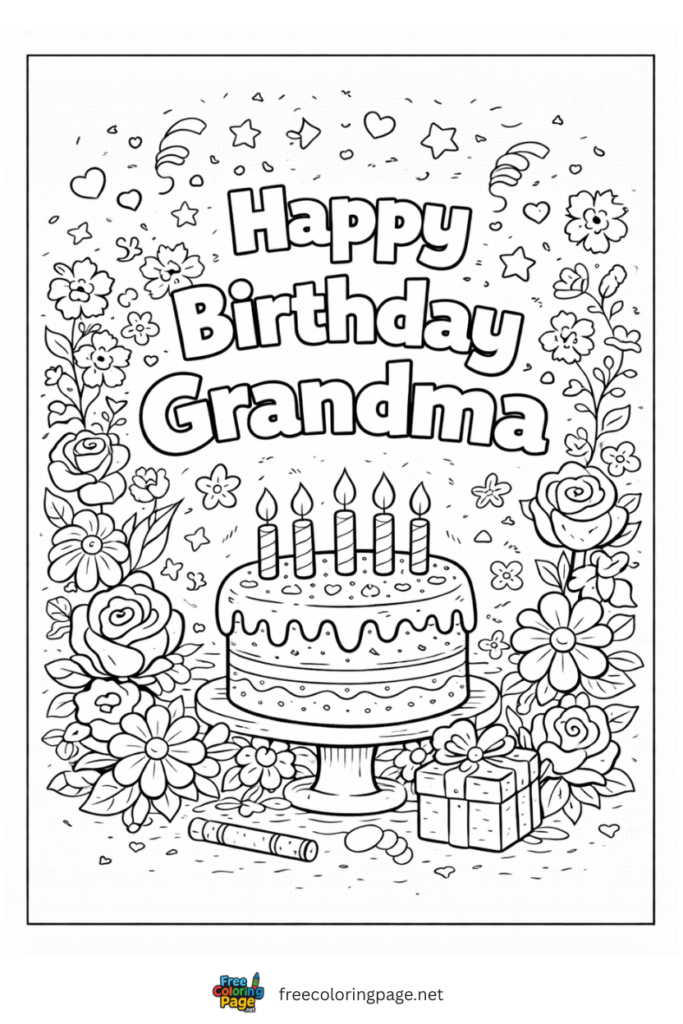 coloring page of happy birthday grandma