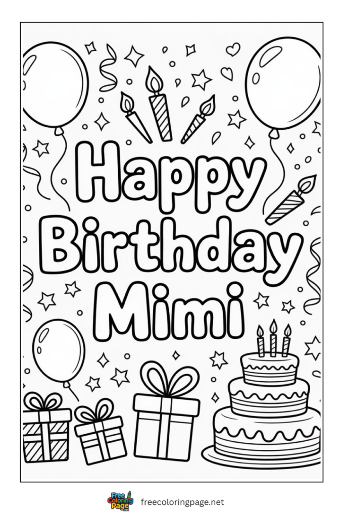 coloring page of happy birthday mimi