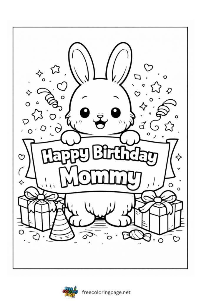 coloring page of happy birthday mommy 