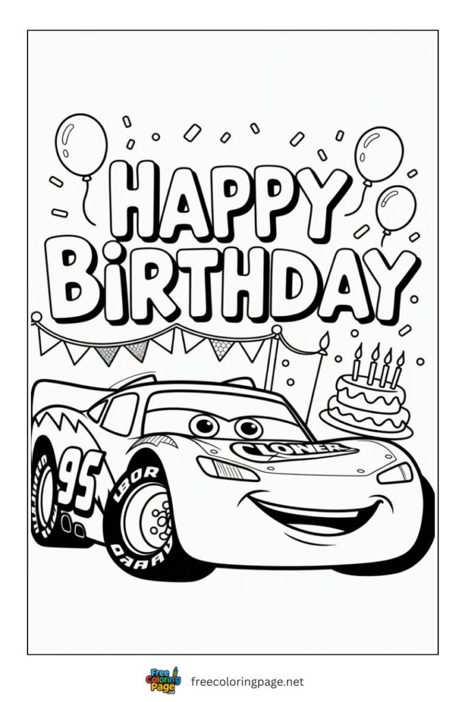coloring page of happy birthday mcqueen