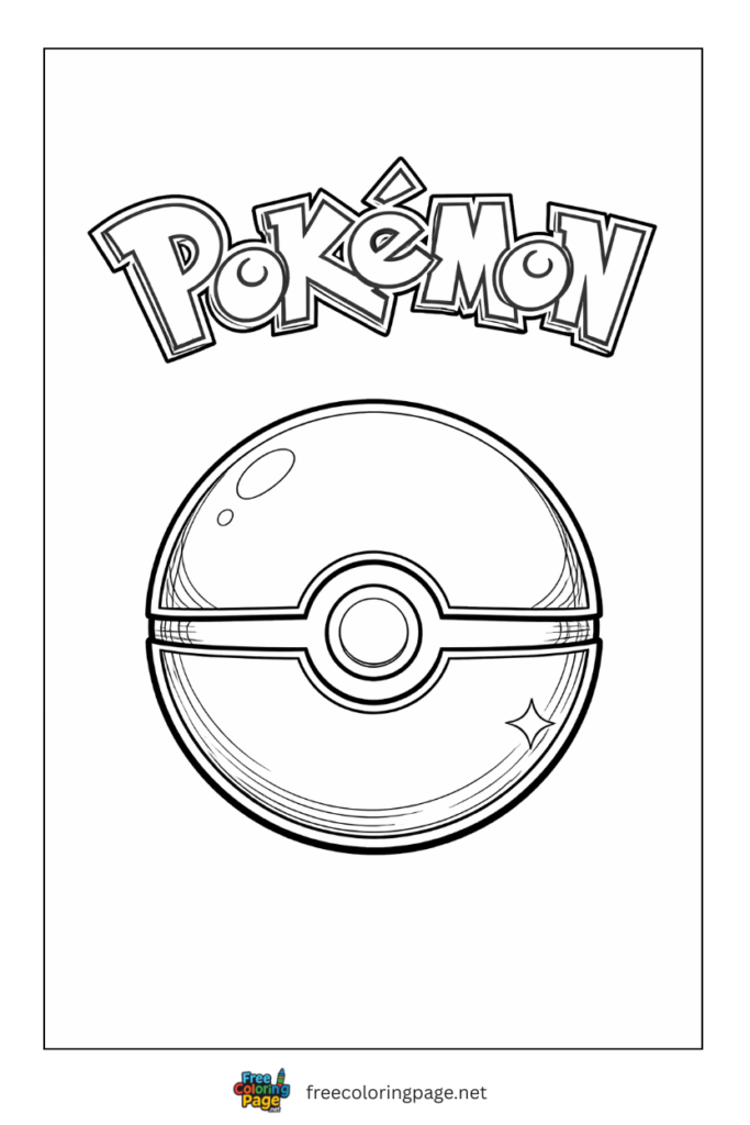 coloring page od pokemon ball and logo outline