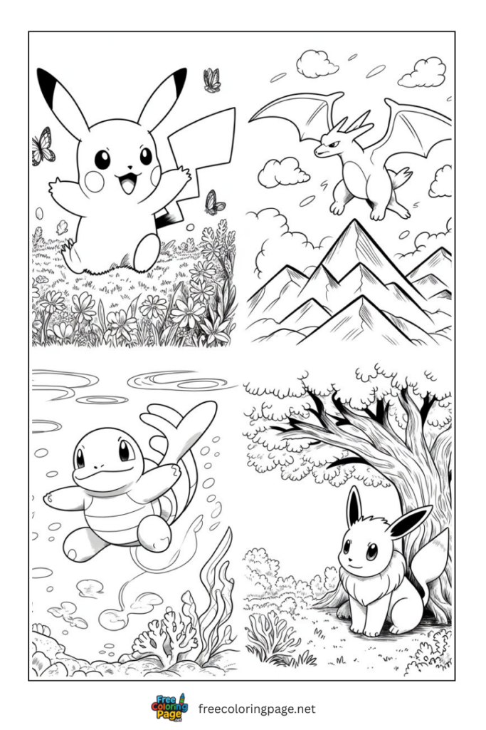 coloring page of detailed pokemon for adults