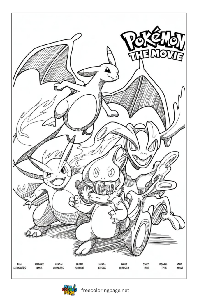 coloring page of pokemon group together