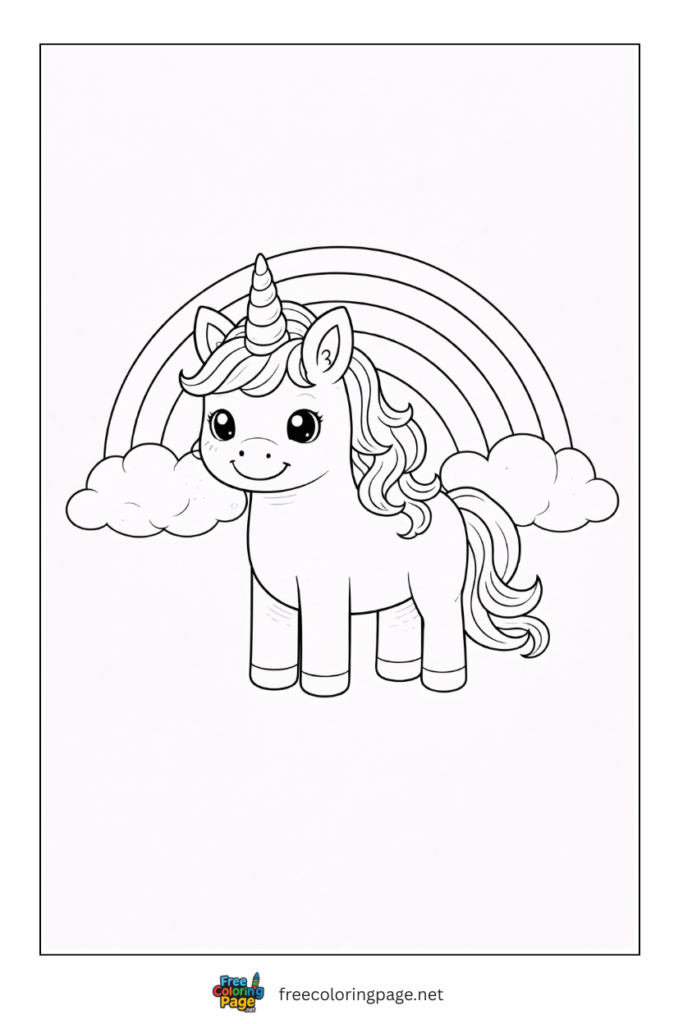 coloring page of unicorn and rainbow for preschool