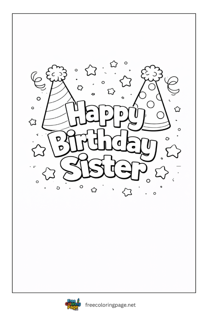 coloring page of happy birthaday sister