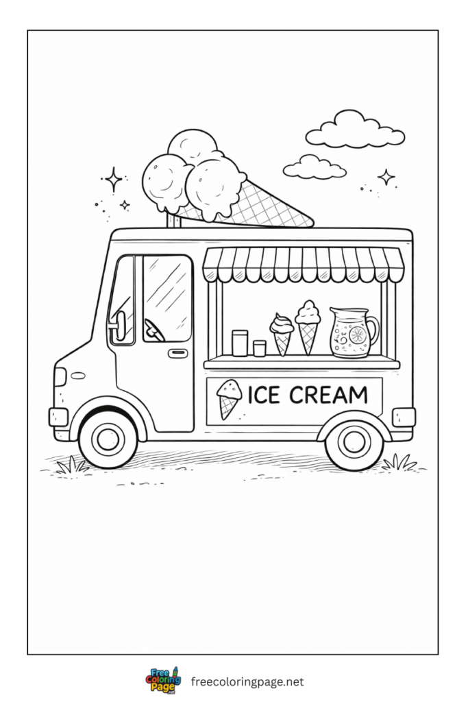 coloring page of summer ice cream truck