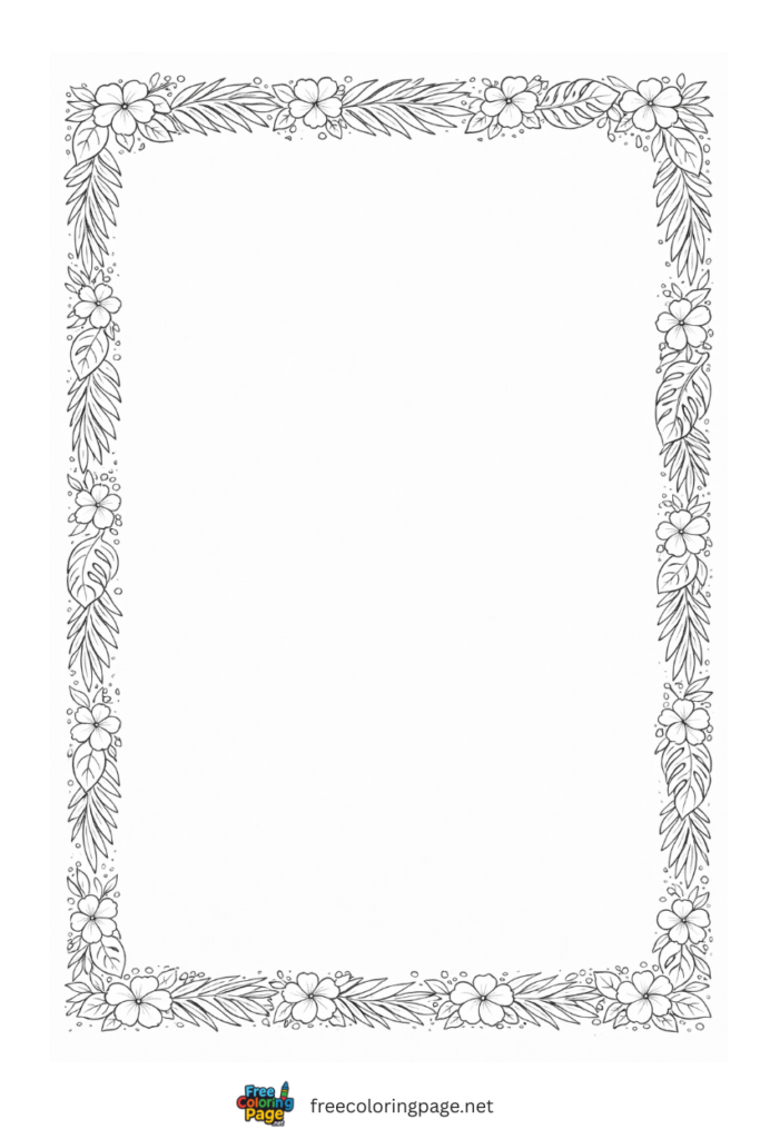 coloring page of summer flowers border blank page