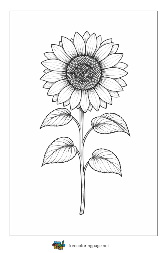 coloring page of realistic sunflower flower