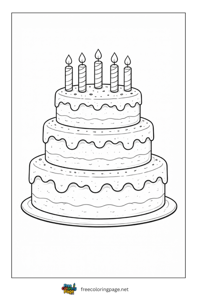 coloring page of happy birthday three tier cake