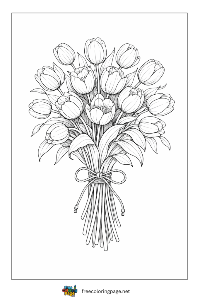 coloring page of tulips bouquet 