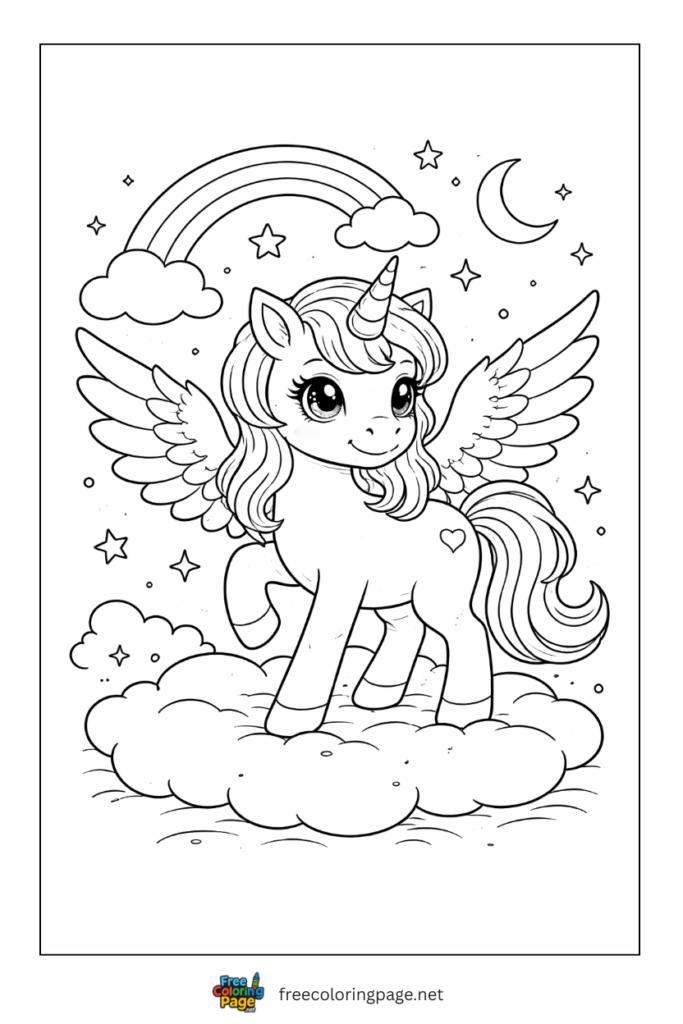 coloring page of unicorn  and pegasus